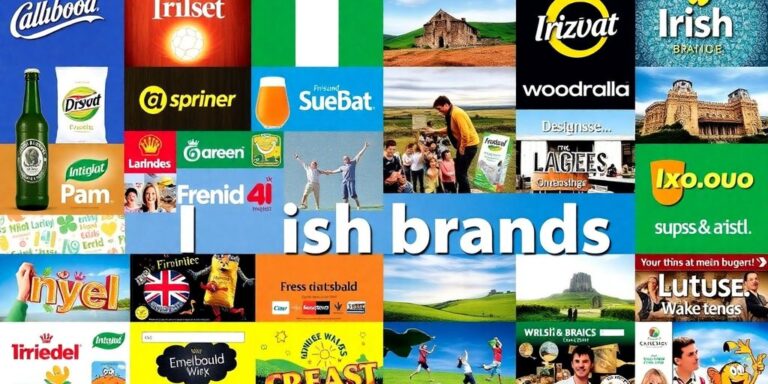 Collage of successful Irish brands and marketing visuals.
