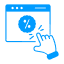 Blue icon showing a hand clicking on a play button within a web browser window, indicating the action to play a video or media file online.