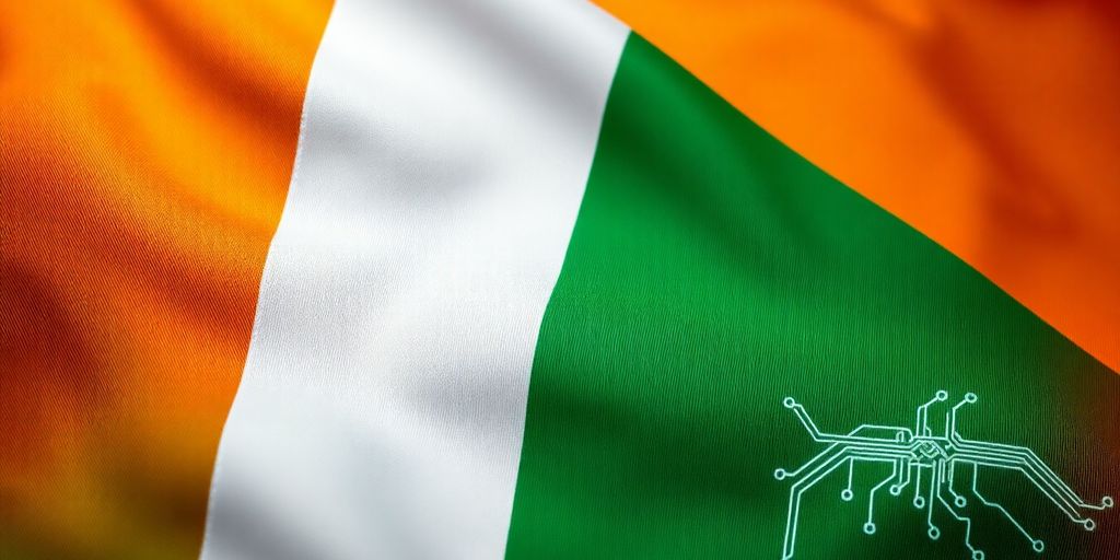 Irish flag with circuit board overlay.