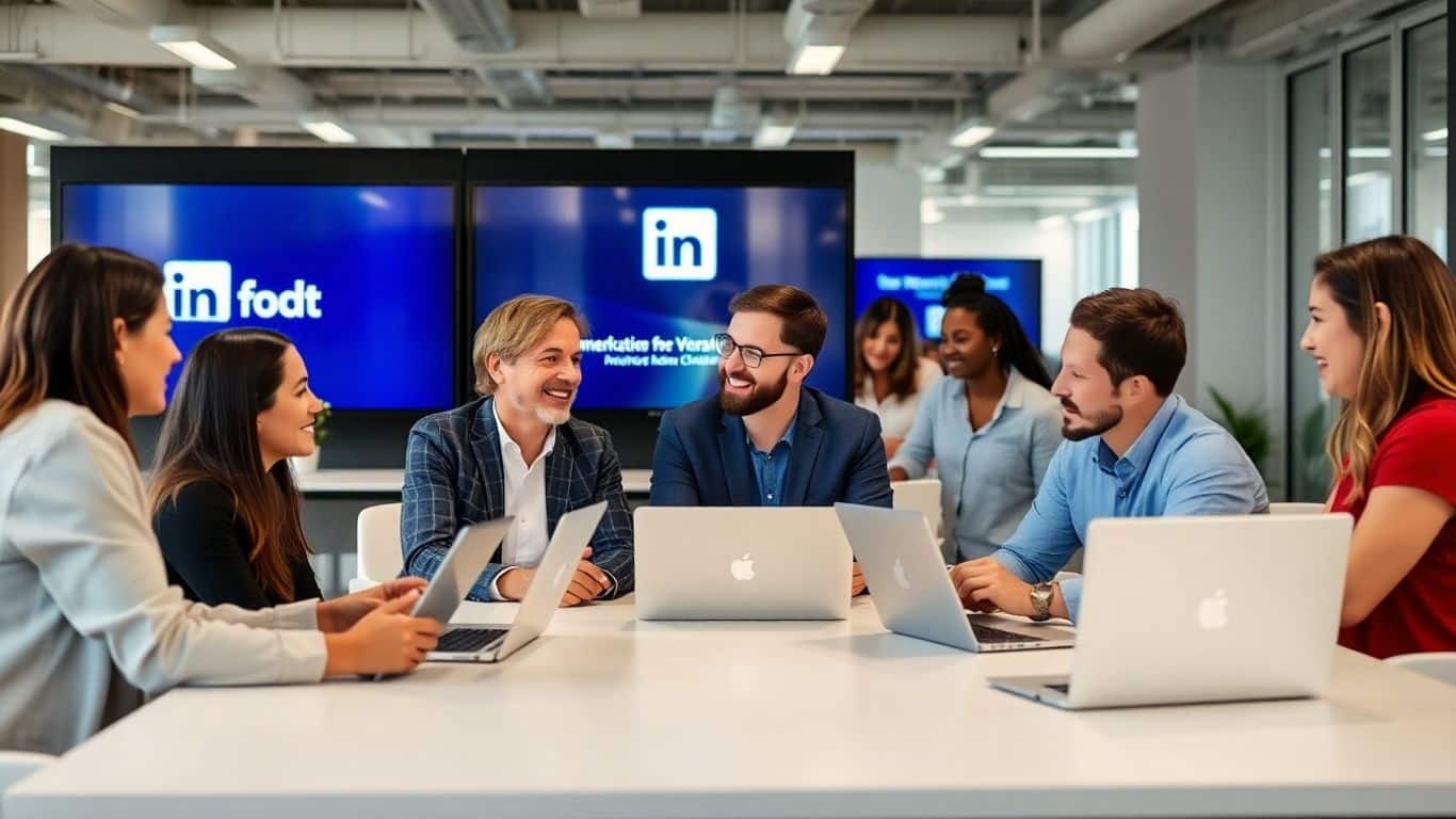 Marketers discuss LinkedIn updates in bright modern office