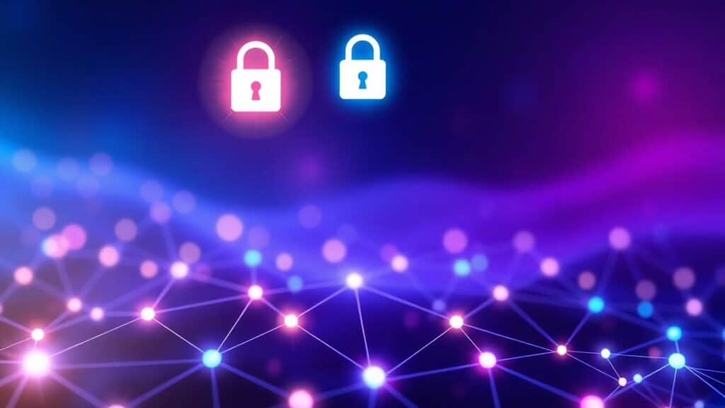 SEO success padlock with glowing connections.