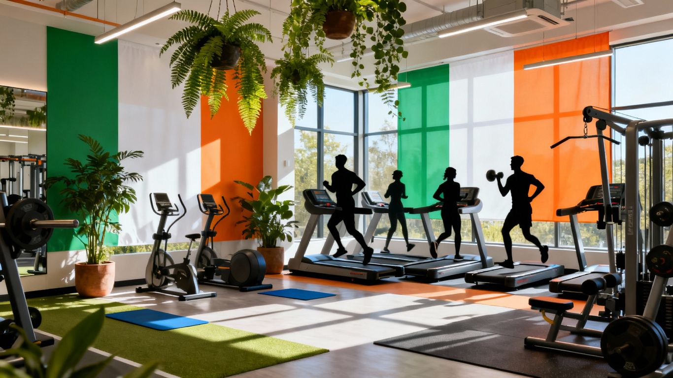 Modern Irish gym interior with people exercising.