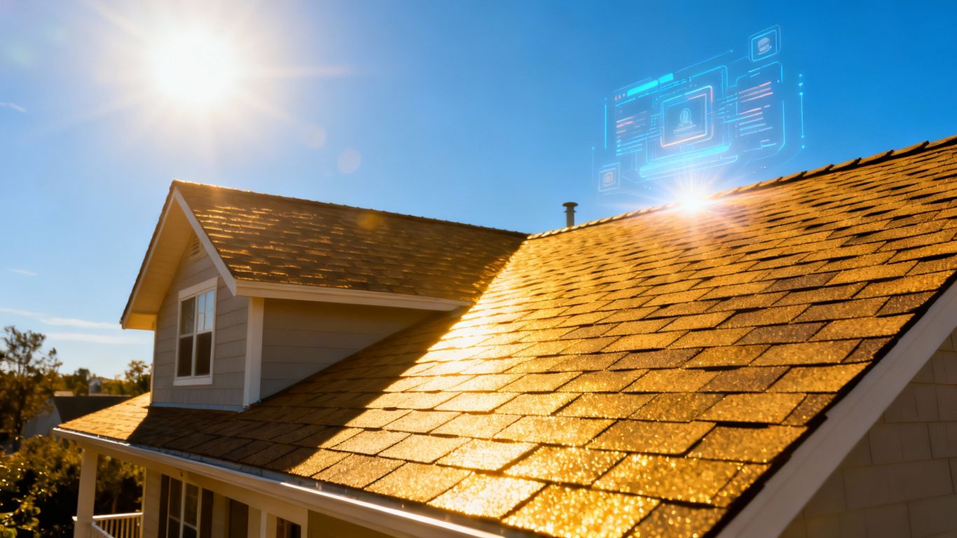 House with a new roof under a sunny sky.