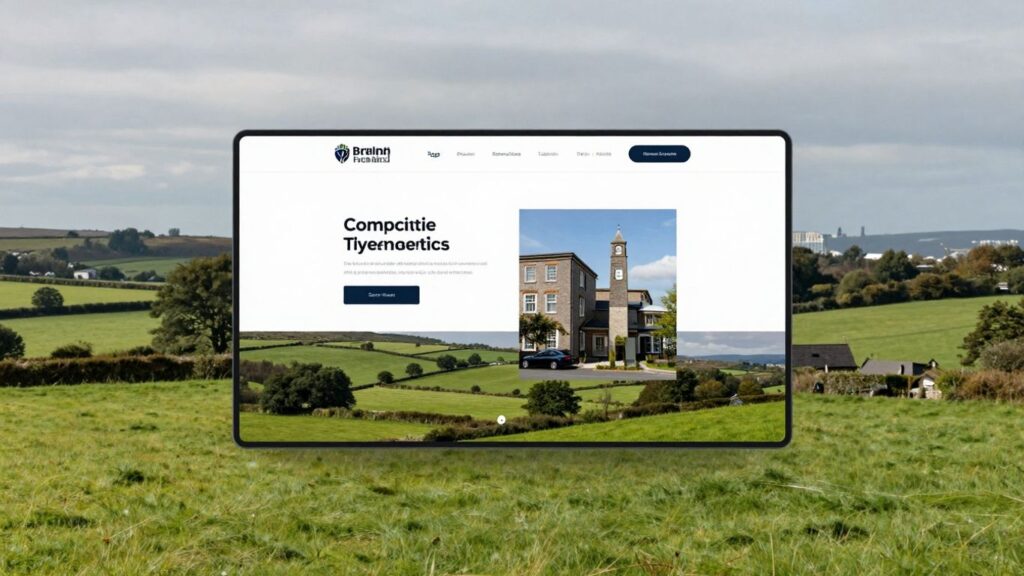 Modern website design on Irish landscape.
