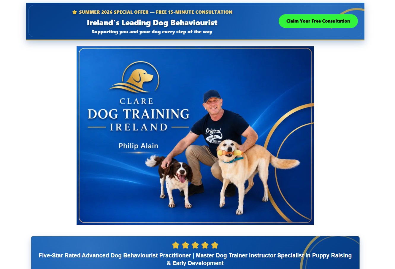 Philip Alain of Clare Dog Training Ireland with two dogs