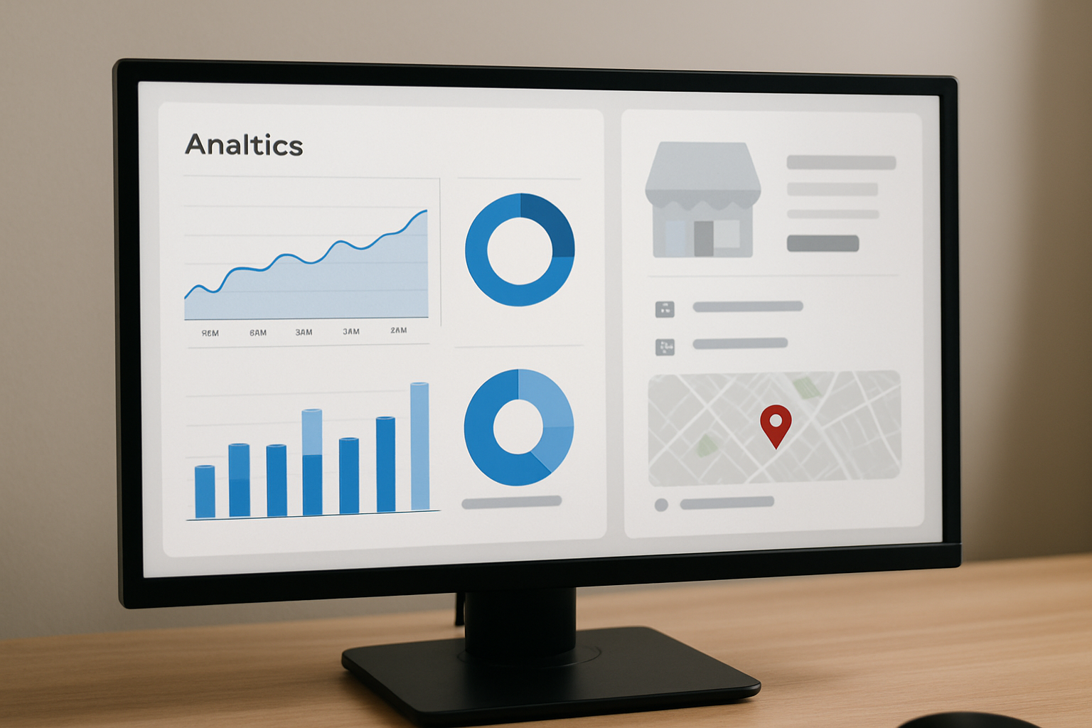 A Google Business Profile and analytics dashboard on a screen showing local search performance for an Irish business