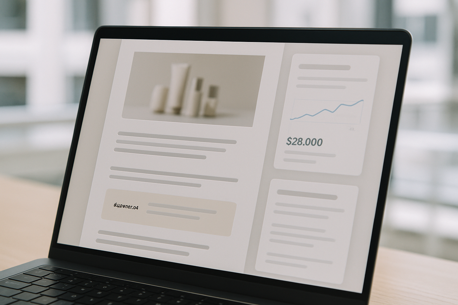 A laptop screen showing a consumer brand email newsletter with a highlighted sponsored content block and analytics overlay