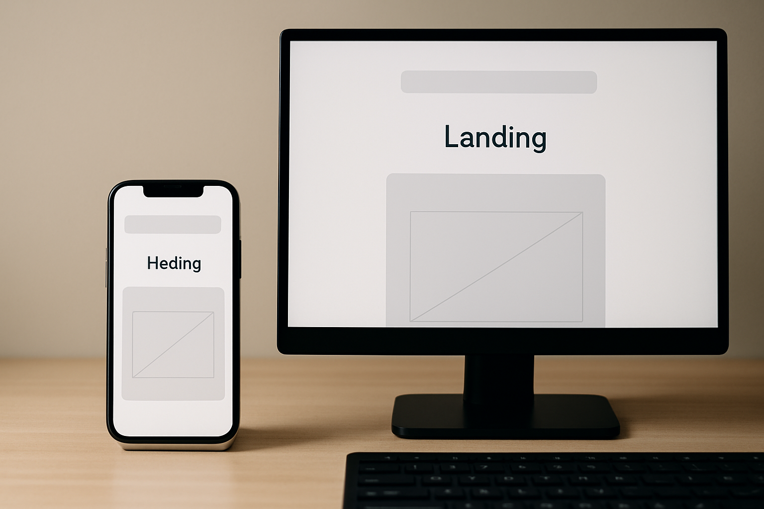 A smartphone and a desktop monitor displaying the same landing page, with the mobile view showing a clear value proposition and call to action above the fold