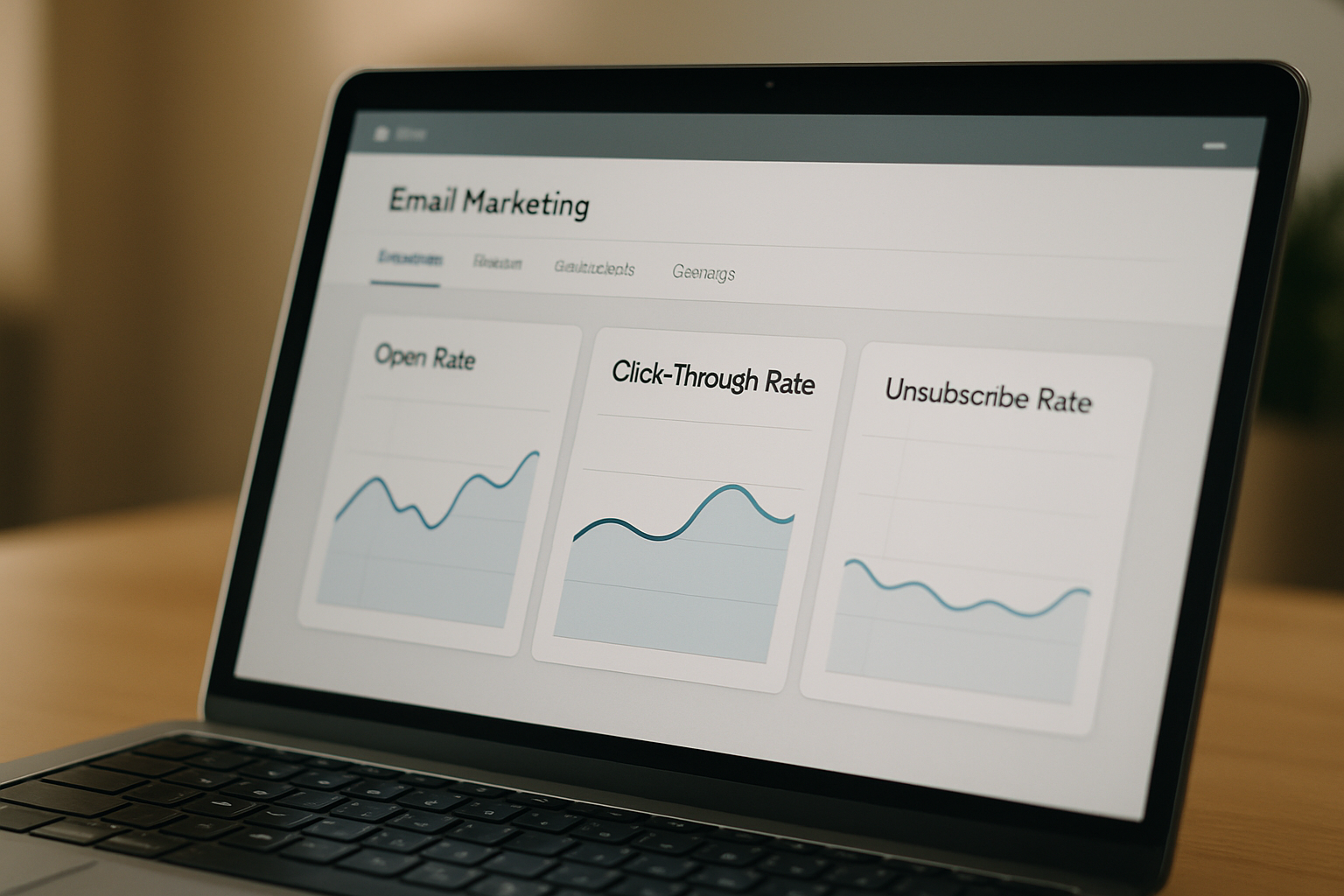 Email marketing dashboard showing open rate and click-through rate benchmarks for an Irish business in 2026
